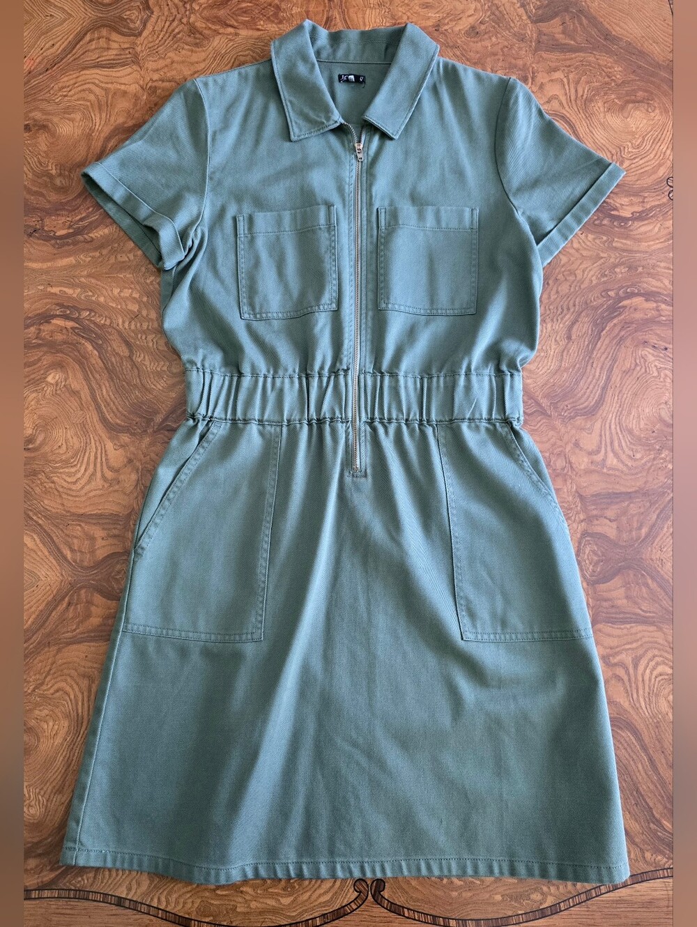 J.Crew Olive Green Utility Zip-Front Mini Dress Womens Size 4 Military Chic
